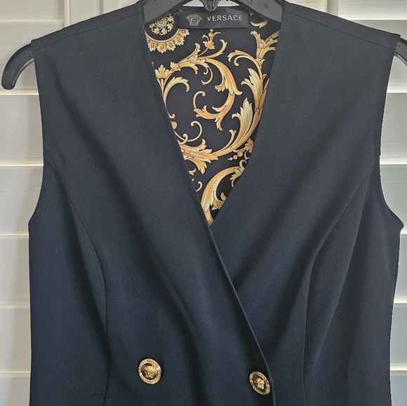 VERSACE 2019 Black Barocco Dress with Gold Medusa Buttons - Picture 8 of 17